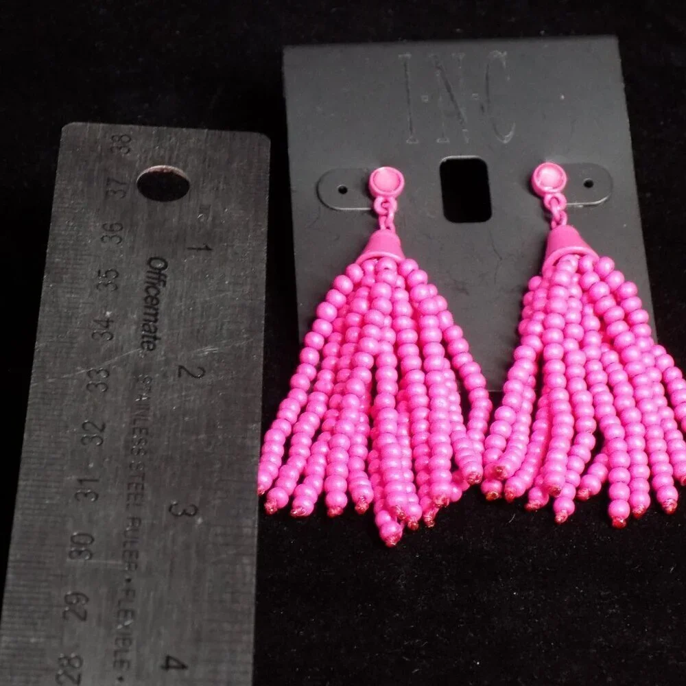 Inc International Concepts Earrings Pink Beaded Tassel Post Drop Long Statement - Picture 7 of 7